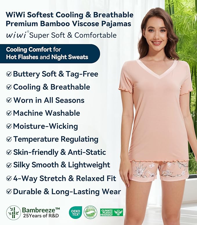 Women's Bamboo Cooling Pajama Set - Short Sleeve - 2 Piece