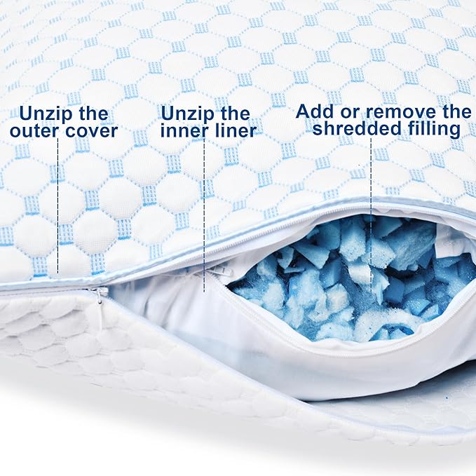 Memory Foam Cooling Bed Pillow - King - 2 Pack