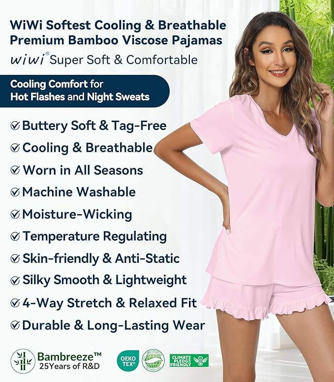 Bamboo Cooling Shorts Pajama Set - Short Sleeve - 2 Piece