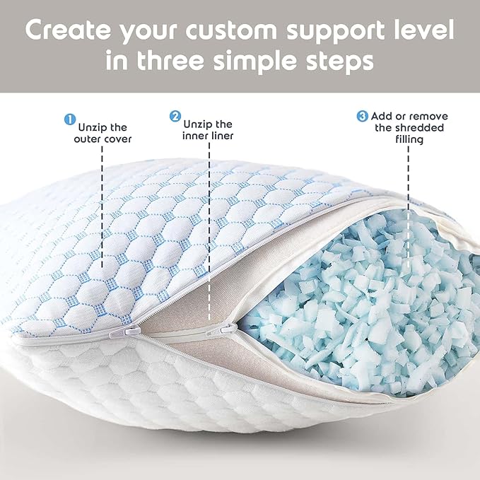 Memory Foam Cooling Bed Pillow - Queen - 2 Piece