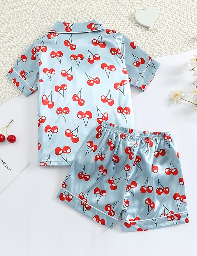 Satin Pajama Set - Short Sleeve - 2 Piece