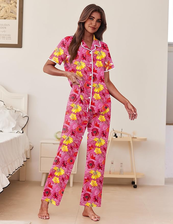 Women's Pants Pajama Set - Short Sleeve - 2 Piece