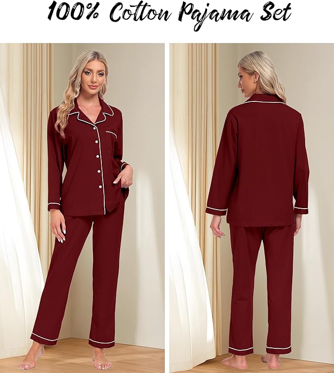 Women's 100% Cotton Pajama Set - Long Sleeve - 2 Piece