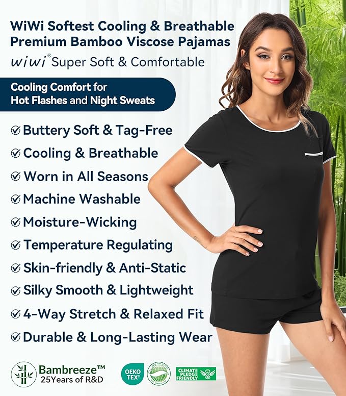 Women's Bamboo Cooling Pajama Set - Short Sleeve - 2 Piece