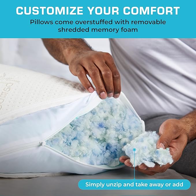 Memory Foam Cooling Bed Pillow - King - 2 Pack