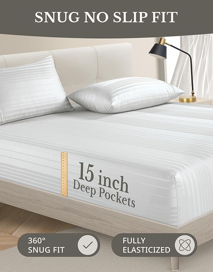 100% Cotton Bed Sheet Set - Twin - 15 in Deep Pocket - 4 Piece