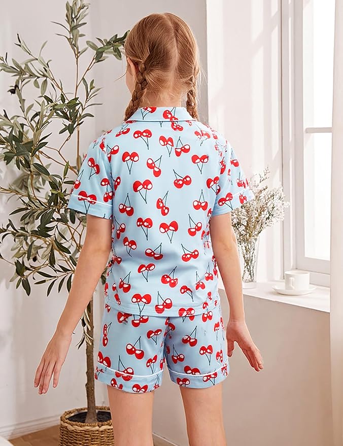 Satin Pajama Set - Short Sleeve - 2 Piece