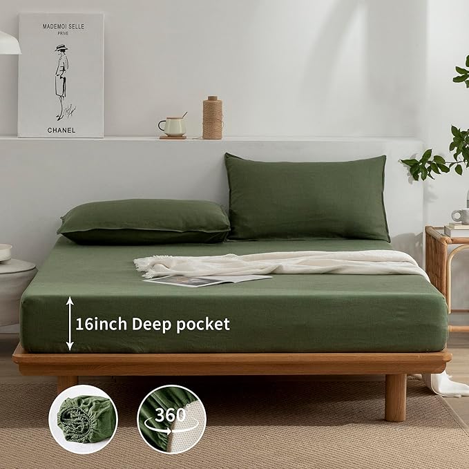 Linen Bed Sheet Set - Queen - 4 Piece