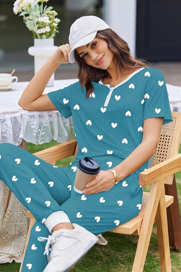 Women's Pants Pajama Set - Short Sleeve - 2 Piece