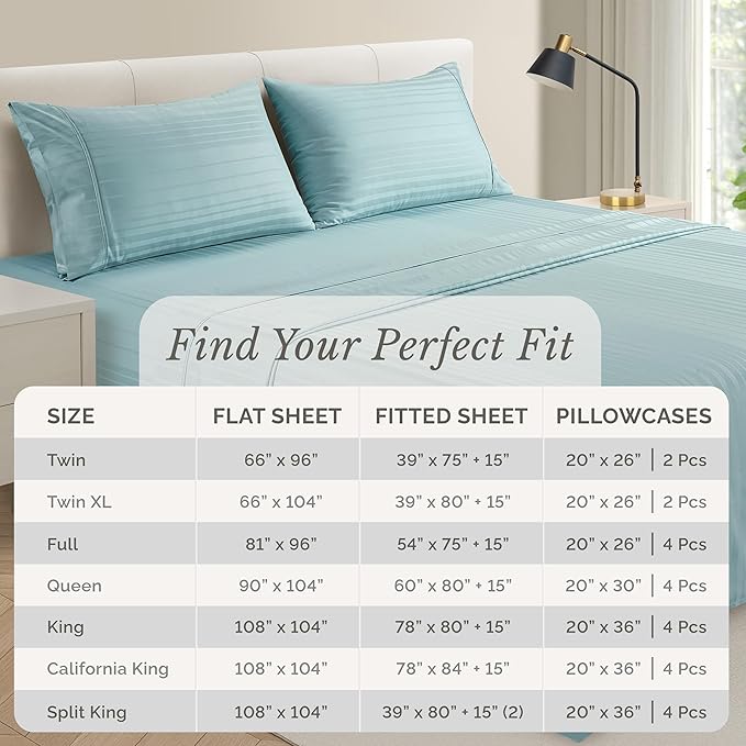 100% Cotton Bed Sheet Set - King - 6 Piece