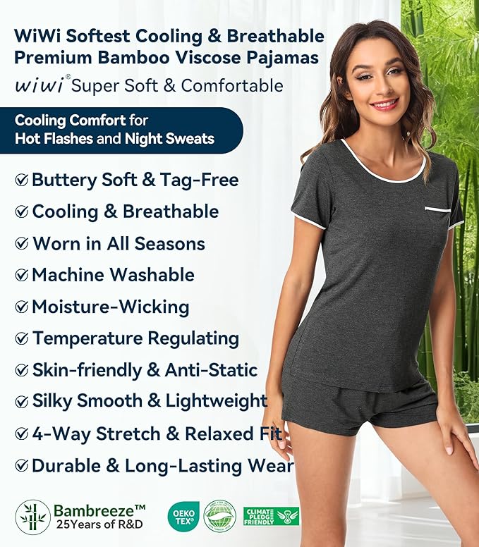 Women's Bamboo Cooling Pajama Set - Short Sleeve - 2 Piece