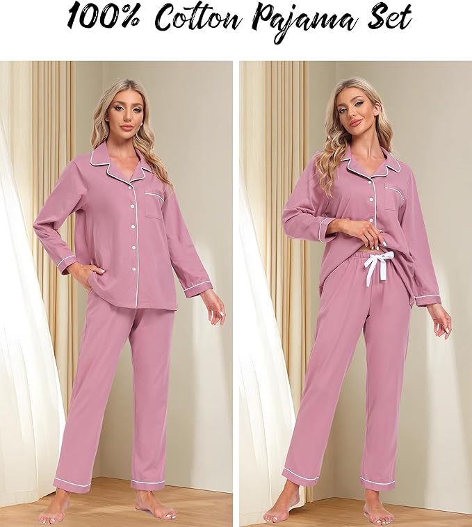 Women's 100% Cotton Pajama Set - Long Sleeve - 2 Piece