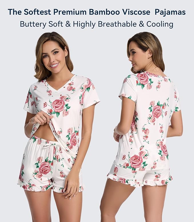 Bamboo Cooling Shorts Pajama Set - Short Sleeve - 2 Piece