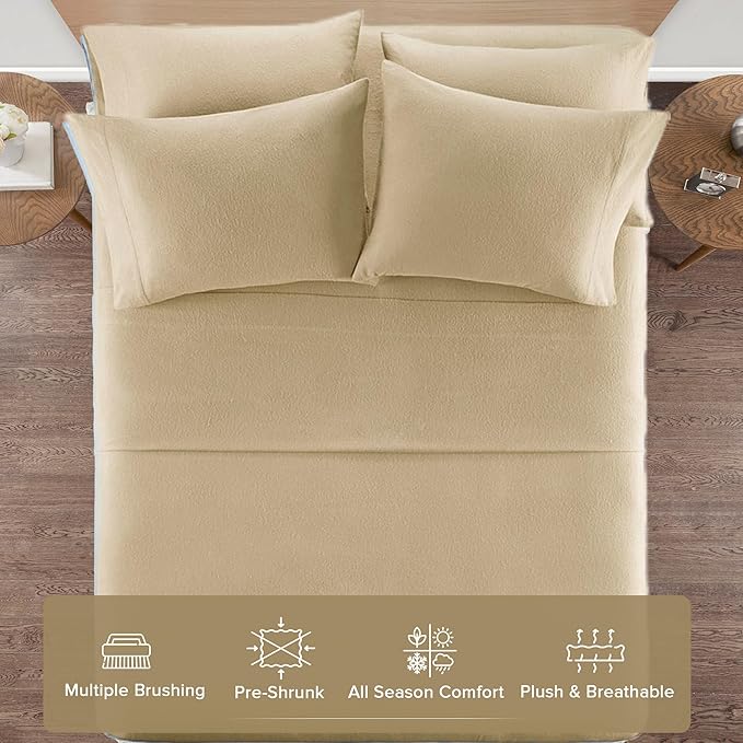 Flannel Bed Sheet Set - King - 4 Piece