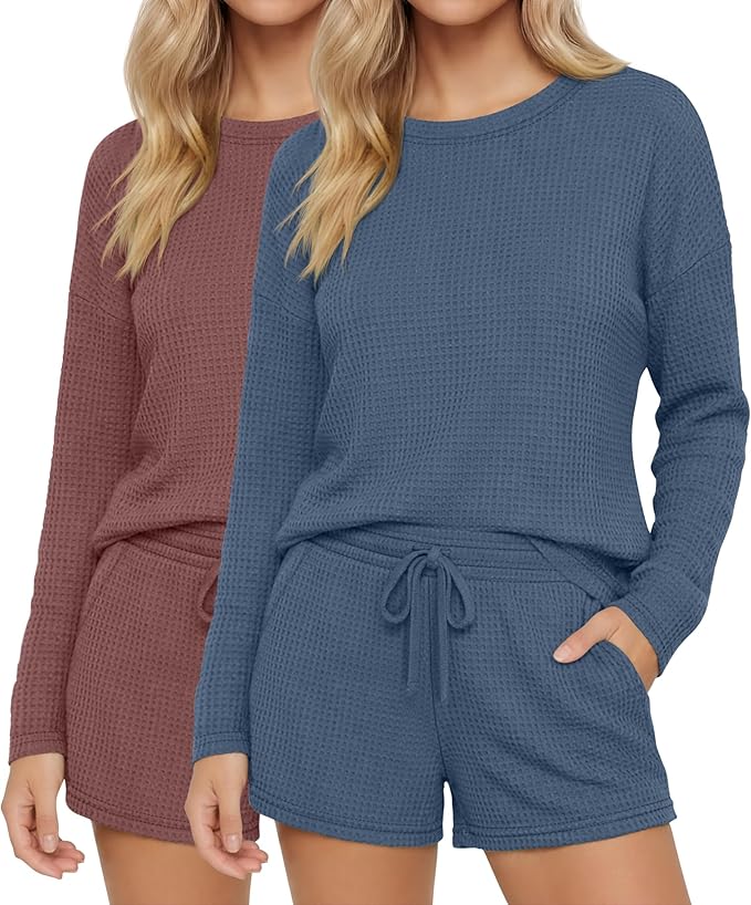 Women's Shorts Pajama Set - Long Sleeve - 2 Pack - 2 Piece