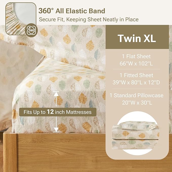 100% Cotton Bed Sheet Set - Twin XL - 3 Piece