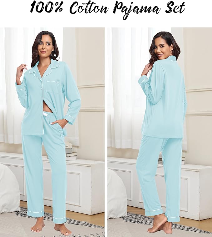 Women's 100% Cotton Pajama Set - Long Sleeve - 2 Piece