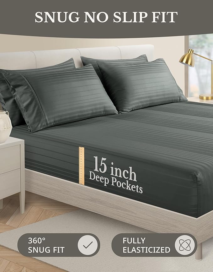 100% Cotton Bed Sheet Set - King - 15 in Deep Pocket - 6 Piece