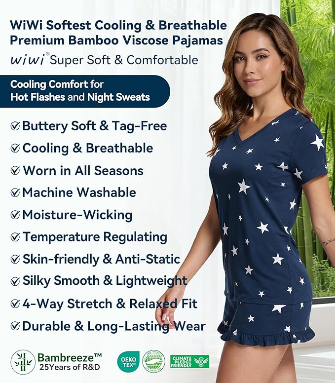 Bamboo Cooling Shorts Pajama Set - Short Sleeve - 2 Piece