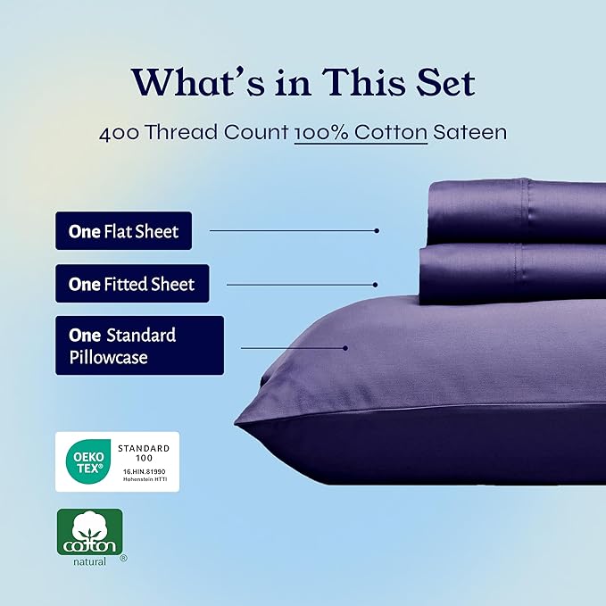 100% Cotton Bed Sheet Set - Twin XL - 3 Piece