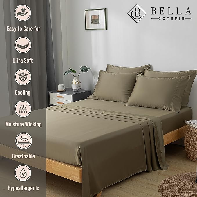 Bamboo Cooling Bed Sheet Set - King - 18 in Deep Pocket - 6 Piece