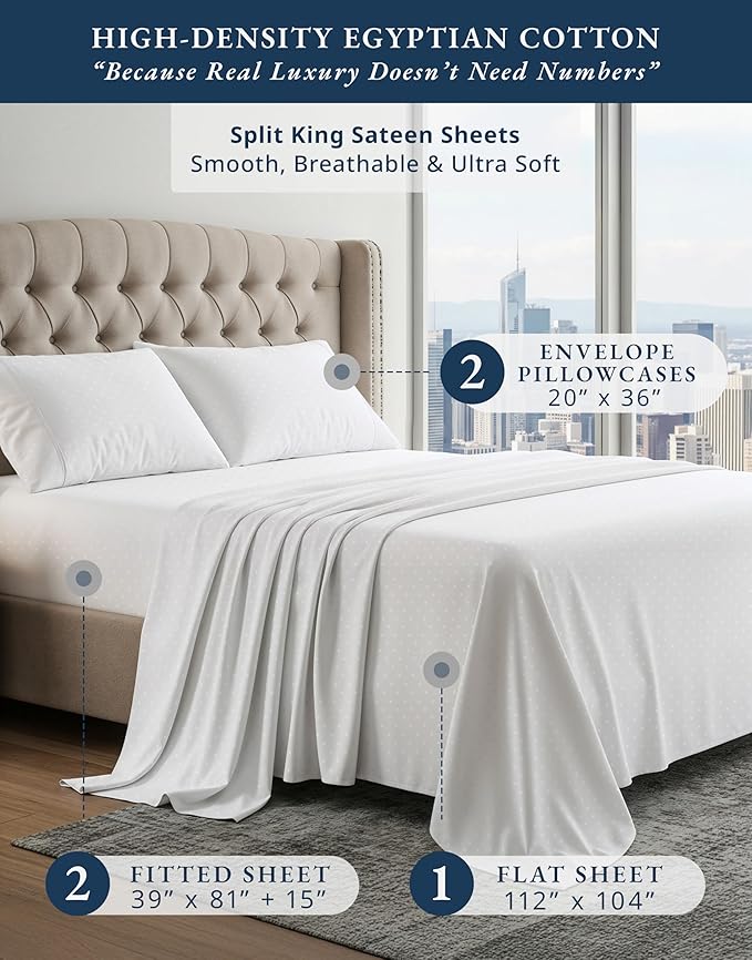 Linen Cooling Bed Sheet Set - Split King - 15 in Deep Pocket - 5 Piece