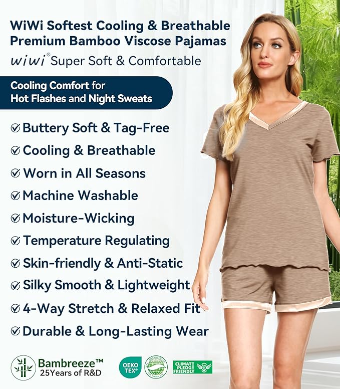 Women's Bamboo Cooling Pajama Set - Short Sleeve - 2 Piece