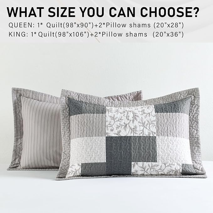 100% Cotton Quilt Set - King - 3 Piece