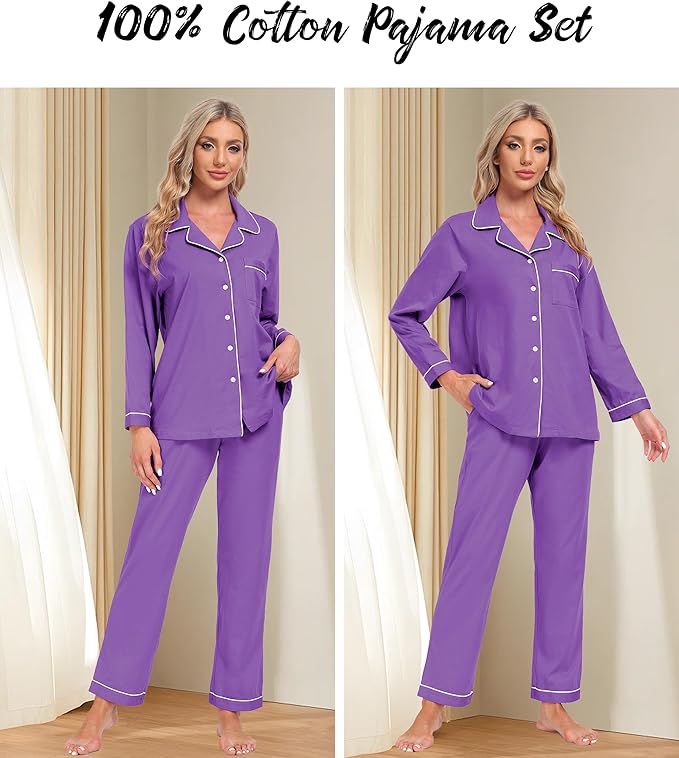 Women's 100% Cotton Pajama Set - Long Sleeve - 2 Piece