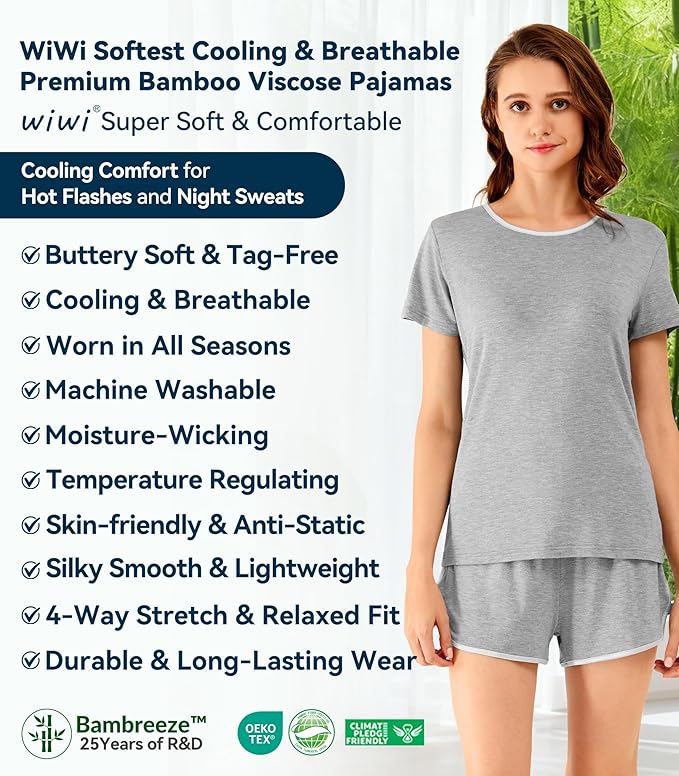 Women's Bamboo Cooling Pajama Set - Short Sleeve - 2 Piece
