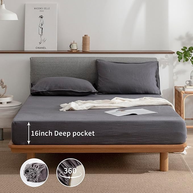 Linen Bed Sheet Set - Queen - 4 Piece