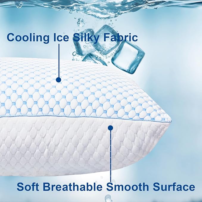 Memory Foam Cooling Bed Pillow - Queen - 2 Pack