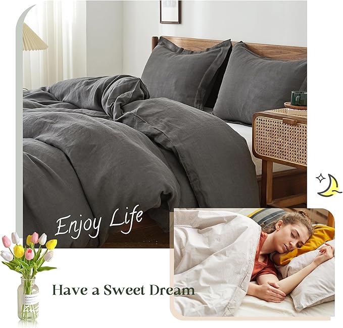 Linen Duvet Cover Set - Queen - 3 Piece