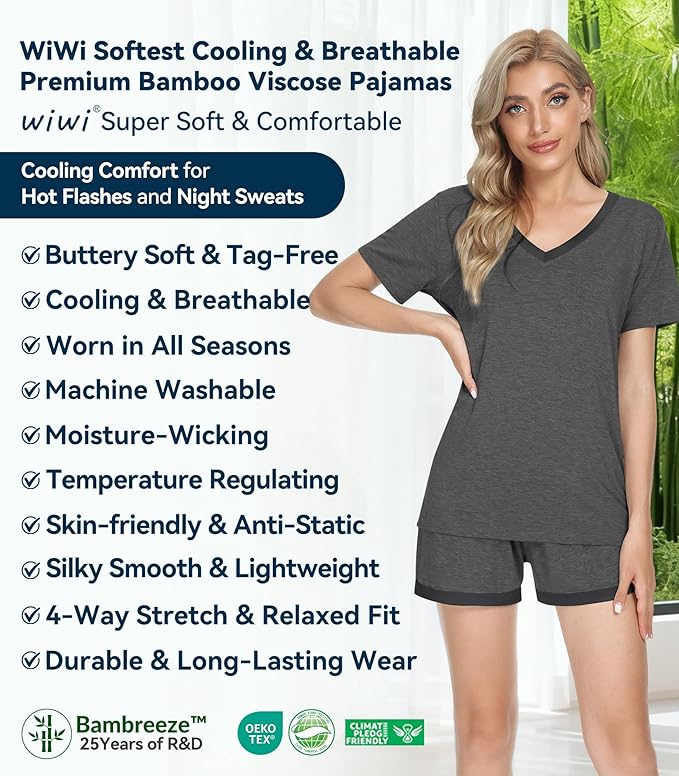 Women's Bamboo Cooling Pajama Set - Short Sleeve - 2 Piece