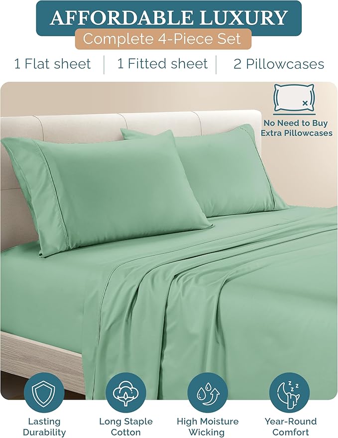 100% Cotton Bed Sheet Set - Twin XL - 15 in Deep Pocket - 4 Piece