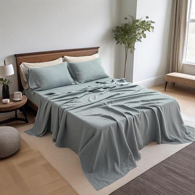 Linen Bed Sheet Set - King - 4 Piece