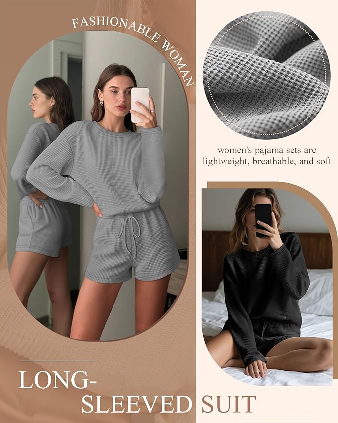 Women's Shorts Pajama Set - Long Sleeve - 2 Pack - 2 Piece