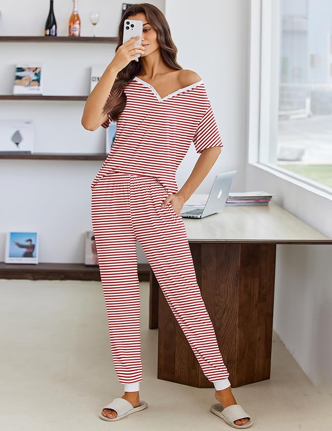 Women's Pants Pajama Set - Short Sleeve - 2 Piece