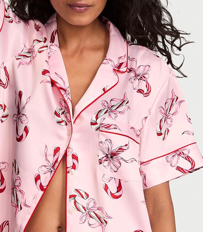 Women's Satin Shorts Pajama Set - Short Sleeve - 2 Piece