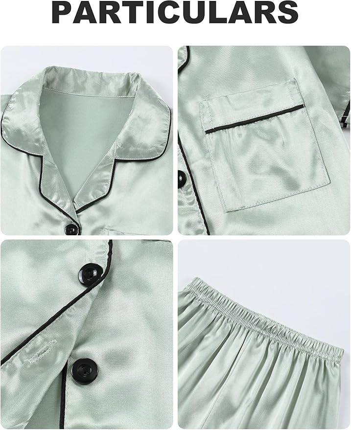 Satin Pajama Set - Short Sleeve - 2 Piece