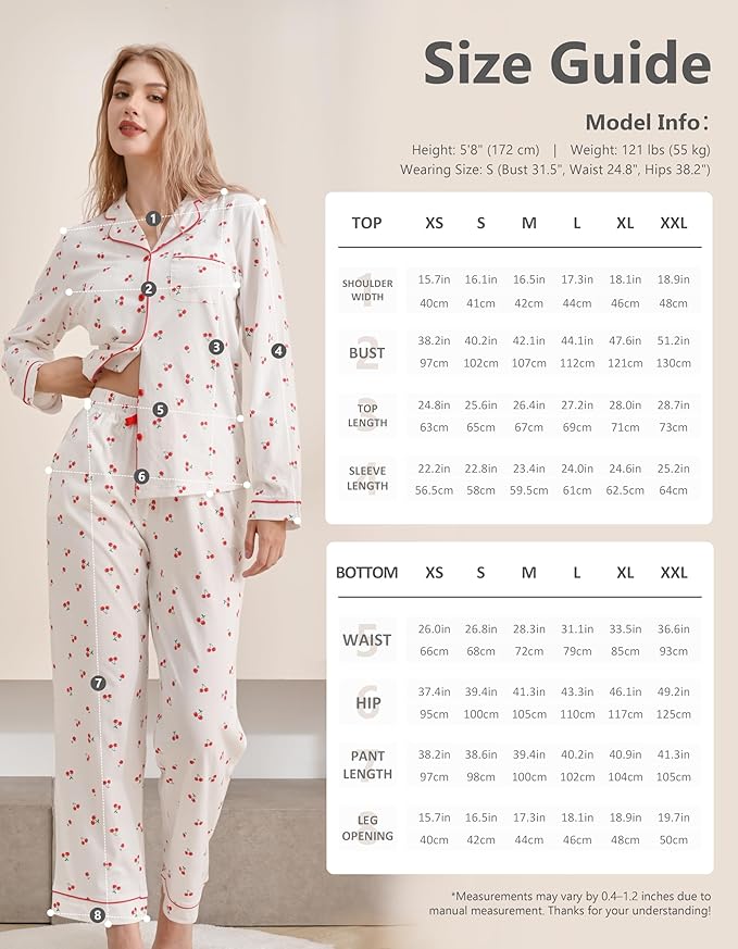 Women's 100% Cotton Pajama Set - Long Sleeve