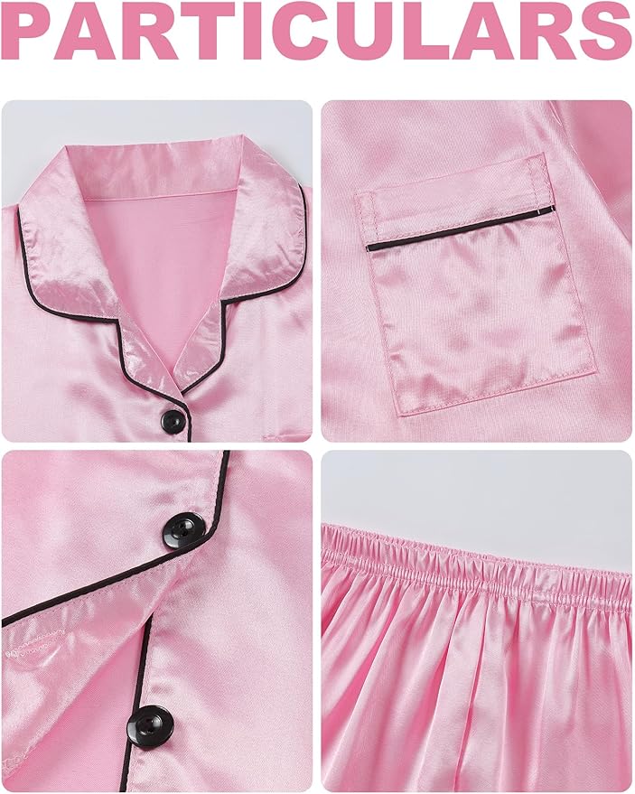 Satin Pajama Set - Short Sleeve - 2 Piece