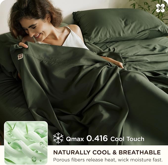 Bamboo Cooling Bed Sheet Set - Queen - 18 in Deep Pocket - 4 Piece