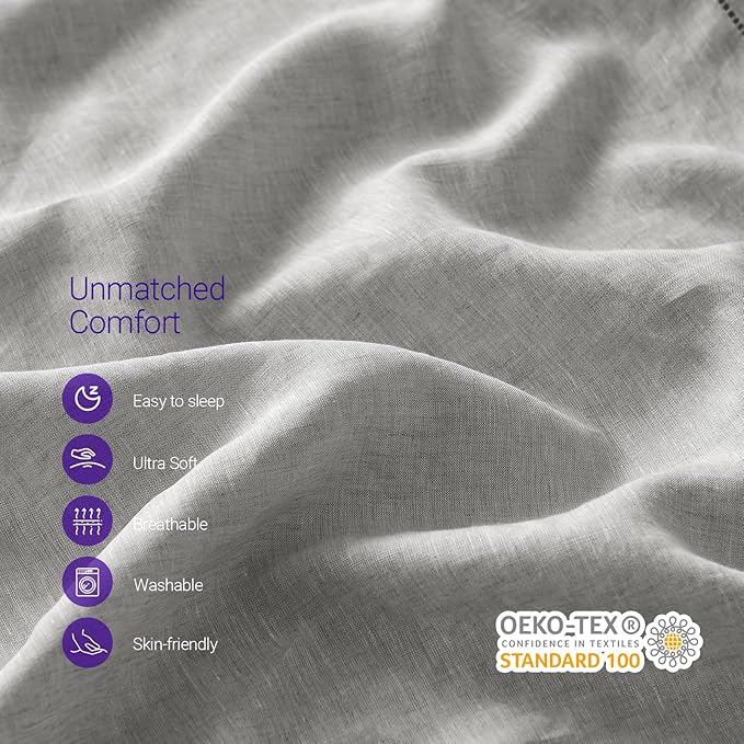 Linen Bed Sheet Set - Queen - 4 Piece