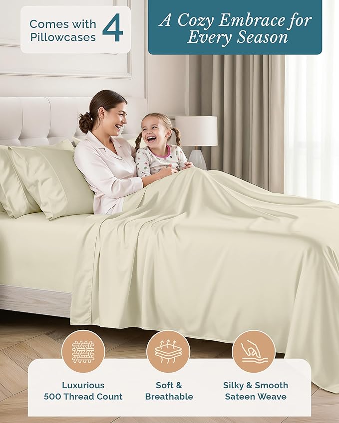 100% Cotton Bed Sheet Set - Split King - 7 Piece
