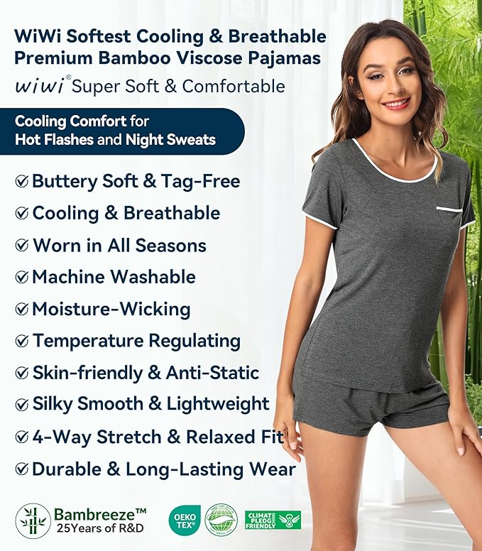 Women's Bamboo Cooling Pajama Set - Short Sleeve - 2 Piece