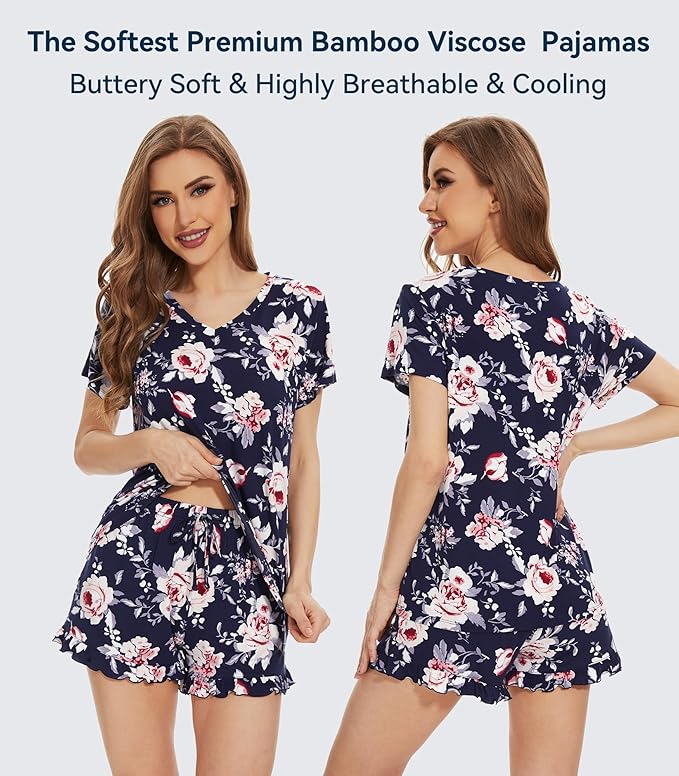 Bamboo Cooling Shorts Pajama Set - Short Sleeve - 2 Piece