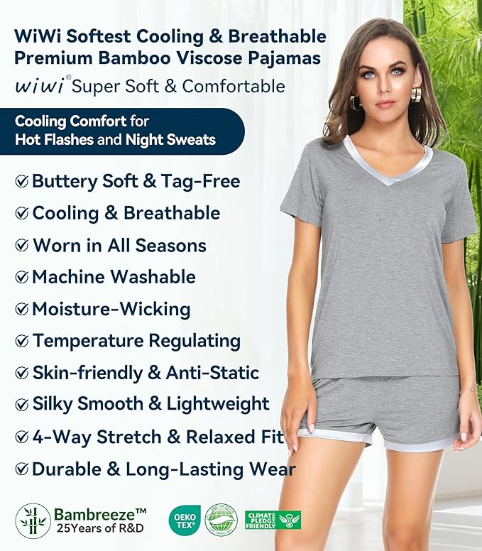 Women's Bamboo Cooling Pajama Set - Short Sleeve - 2 Piece