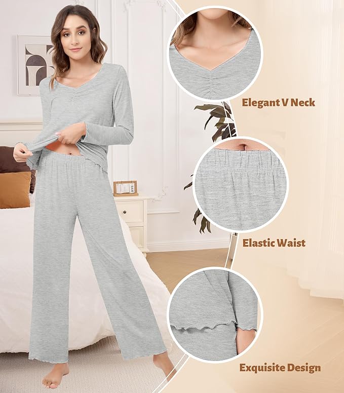Women's Bamboo Pants Pajama Set - Long Sleeve - 2 Piece