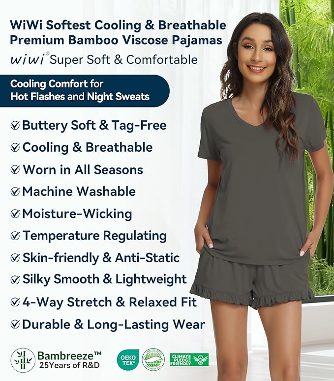 Bamboo Cooling Shorts Pajama Set - Short Sleeve - 2 Piece